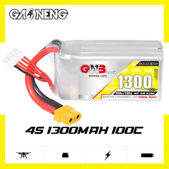 GAONENG GNB 1300MAH 14.8V 4S 100C XT60 RC LiPo Battery Drone FPV Graphene LiPo 180-330mm Brushless FPV 5 to 6 Inch Drone GEPRC